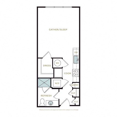 Floor plan for studio, 1 bath, 496 sqft